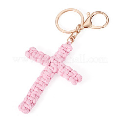 Schlüsselanhänger mit Kreuz aus Baumwollkordel&nbsp;AJEW-TAC0031-03A