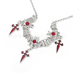 Schamottstein-Emaille-Fledermaus mit Halskette mit Kreuzanhänger und Ohrhängern&nbsp;SJEW-G081-03AS