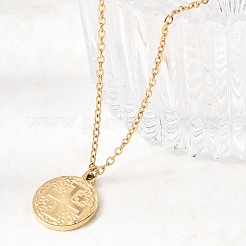 Colliers avec pendentif médaille en acier inoxydable 304 et croix de Jérusalem&nbsp;NJEW-D349-01G