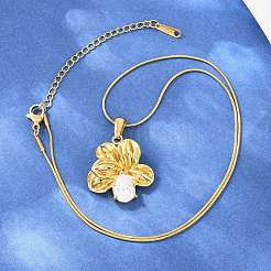 Collane con ciondolo a forma di fiore in acciaio inossidabile 304 con zirconi cubici trasparenti&nbsp;NJEW-H088-04G