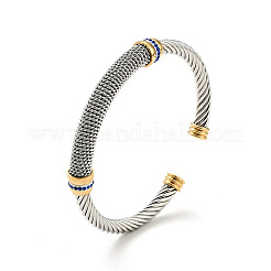 Bracciale rigido aperto a forma di corda intrecciata in acciaio inossidabile 304 con strass per donna&nbsp;LS-BJEW-D449-01GP-04