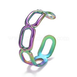 Bague ouverte ovale en acier inoxydable 304 plaquée ionique couleur arc-en-ciel (IP) pour femme&nbsp;RJEW-A005-21MC