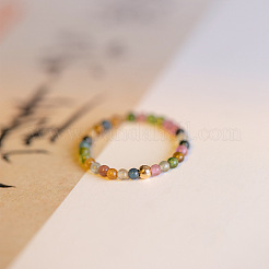 Natürliche Regenbogen Turmalin runde Perlen Fingerringe&nbsp;WGDC3AE-01
