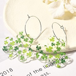 Boucles d'oreilles créoles en acrylique avec trèfle&nbsp;EJEW-M074-04P