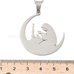 Collane con ciondolo a forma di luna in acciaio inossidabile 201 con ciondolo da donna per Ramadan e Eid Mubarak&nbsp;NJEW-D318-02P