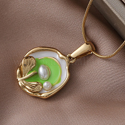 Colliers pour femmes en acier inoxydable 304 émaillé avec pendentif fleur en perle d'imitation&nbsp;DU2502