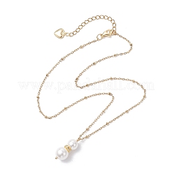 Weiße runde Muschelperle Schneemann Anhänger 304 Edelstahl Satellitenkette Halsketten&nbsp;NJEW-JN05428