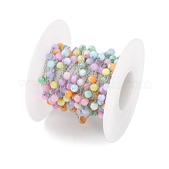 Catena di perline rotonde fatte a mano in acciaio inossidabile 304 e conchiglia colorata&nbsp;CHS-H028-04B-01