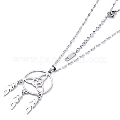 Collar con colgante de plumas y nudo de triquetra/trinidad que no se deslustra&nbsp;NJEW-C042-03P
