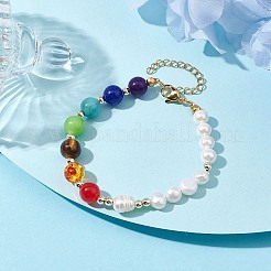 Pulsera con cuentas de piedras preciosas mixtas naturales y sintéticas con tema de chakra&nbsp;BJEW-JB10163