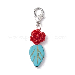 Decoraciones colgantes de hojas de turquesa sintética teñidas&nbsp;HJEW-JM02020