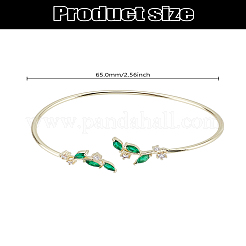 1 Stück elegante Armreifen aus Messing mit Zirkonia-Blattmotiv für Damen&nbsp;BJEW-LP0003-33G-02