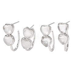 Boucles d'oreilles puces en cristal de quartz naturel en forme de cœur pour la Saint-Valentin&nbsp;EJEW-T053-01P-08