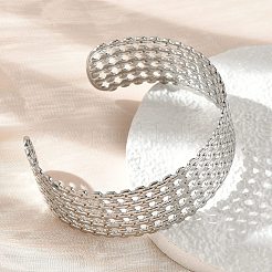Ausgehöhlte Manschettenarmreifen aus 304 Edelstahl für Damen&nbsp;BJEW-Z096-01P