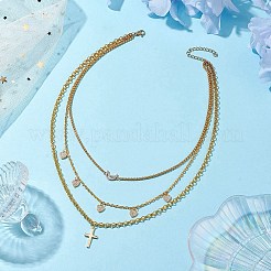 Halsketten mit Anhänger aus Messing und Edelstahl mit Mikropflaster und klaren Zirkonia&nbsp;NJEW-JN04874
