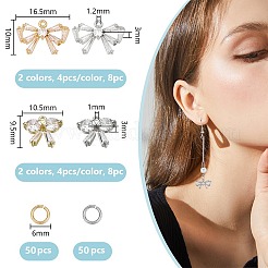16 ciondolo a forma di fiocco in ottone con micro pavé di zirconi cubici trasparenti a 4 stili&nbsp;DIY-DR0001-28