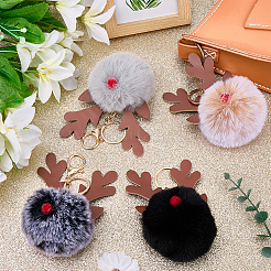 4 porte-clés pompon en bois de cerf de Noël 4 couleurs&nbsp;KEYC-CL0001-25