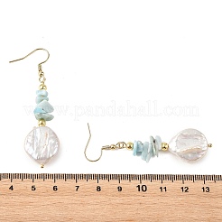 Ohrhänger aus natürlichem Larimar-Splitter und natürlicher Keshi-Perle&nbsp;EJEW-JE07445-02