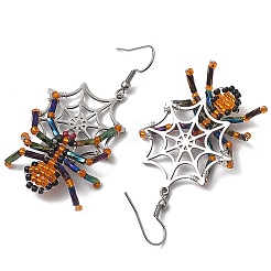 Halloween geflochtene Glasperlen & 201 Edelstahl-Ohrhänger&nbsp;EJEW-MZ00158