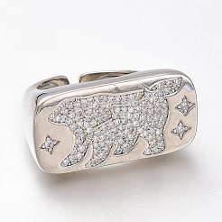 Anneaux de manchette ouverts en zircone cubique transparent micro-pavé en laiton réglable&nbsp;ZIRC-I049-34