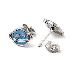 Pendientes de botón de planeta con estrella esmaltada con pasadores de acero inoxidable quirúrgico 316&nbsp;EJEW-A081-06P