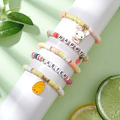 5 bracelet extensible en perles d'argile polymère et ensemble de bracelets à breloques en alliage émaillé pour femme&nbsp;BJEW-TA00608