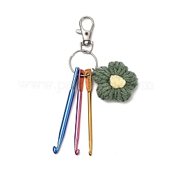 Crochets en aluminium et décorations de pendentifs en forme de fleurs tricotées en coton&nbsp;HJEW-JM04326