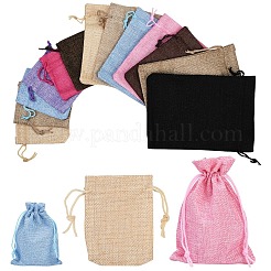 30 Stück 6 Stile Polyester-Imitat Sackleinen Verpackungsbeutel Kordelzugbeutel&nbsp;ABAG-YW0001-08