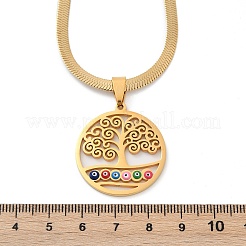 Collane con ciondolo a spina di pesce in acciaio inossidabile 201 con albero della vita e malocchio&nbsp;NJEW-K253-34G