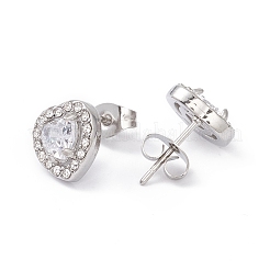 Aretes de corazón con circonio cúbico y rhinestone&nbsp;EJEW-A080-03M-P