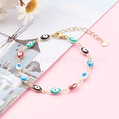 Bracciali con catena a maglie malocchio smaltato in ottone&nbsp;BJEW-JB06106