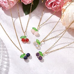 Colliers avec pendentif cerise en lapis-lazuli naturel/cornaline/quartz rose/améthyste/pierre de lune synthétique&nbsp;NJEW-JN05151
