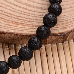 Bracelets à breloques extensibles en pierre de lave naturelle&nbsp;BJEW-JB02095-02