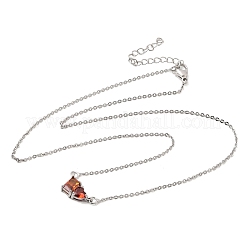 Collane con catena a maglie e ciondolo rettangolare e a cuore in ottone con pavé di zirconi cubici&nbsp;KK-CBAB173-04P-06
