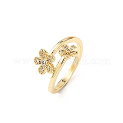 Anillos de puño con micropavé de circonita cúbica y flor de latón para mujer&nbsp;RJEW-L334-01G