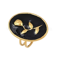 Anelli ovali in acciaio inossidabile 304 con motivo a rosa per donna&nbsp;RJEW-G355-10G