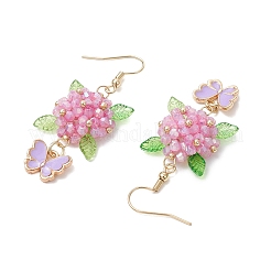 304 Edelstahl Blume mit Schmetterlings-Ohrhänger&nbsp;EJEW-MZ00455-05