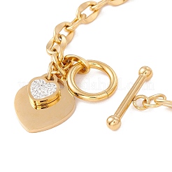 Bracelet à breloques cœur et barre avec strass en cristal et chaînes forçat&nbsp;STAS-D184-09G