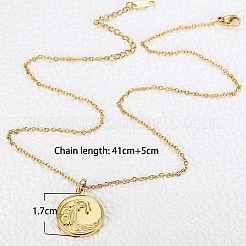 Collares con colgante de moneda ondulada de acero inoxidable 304 para mujer&nbsp;WG3EA57-01