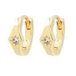 Aretes de aro de circonita cúbica transparente con micro pavé de latón con estrella&nbsp;EJEW-D348-21G