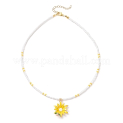 Collana estiva da donna con ciondolo a forma di fiore in lega smaltata e perline di vetro&nbsp;NJEW-MZ00151-01
