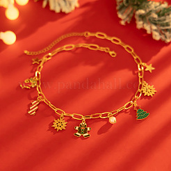 Legierung Emaille Lebkuchenmann Weihnachtsbaum Schneeflocke Anhänger Eisen Büroklammer Kette Halsketten für Frauen&nbsp;FS-WG51005-01
