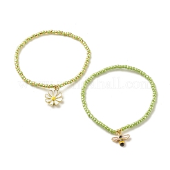 Set di braccialetti elastici con perline di semi di vetro da 2 pezzo&nbsp;BJEW-JB08088-05
