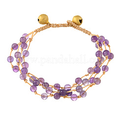 Pulseras multihilo trenzadas redondas de amatista natural para mujer&nbsp;WG0F13C-01