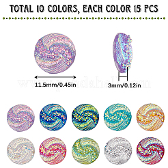 150 pièces 10 couleurs cabochons en résine à dos plat en strass&nbsp;CRES-SC0002-66