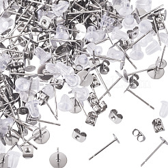 200 Stück 304 Edelstahl flache runde leere Ohrstecker-BeZubehör&nbsp;STAS-TADJ0001-03