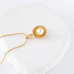 Collier vintage en acier inoxydable avec pendentif en forme de demi-rond en forme de coquillage et de perle pour femme&nbsp;NN3981