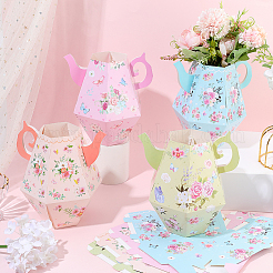 12 Stück 4 Stile 3D-Blumendruck Teekannenförmige Papierblumen-Geschenkboxen&nbsp;DIY-SP0006-37