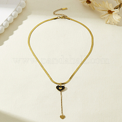 Collar con colgante de borla de corazón negro elegante de acero inoxidable 201 esmaltado para mujer&nbsp;MU3610