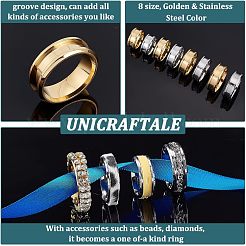 16 Stück 16 Stil 201 Edelstahl geriffelte Fingerring-Einstellungen&nbsp;STAS-PH0004-39
